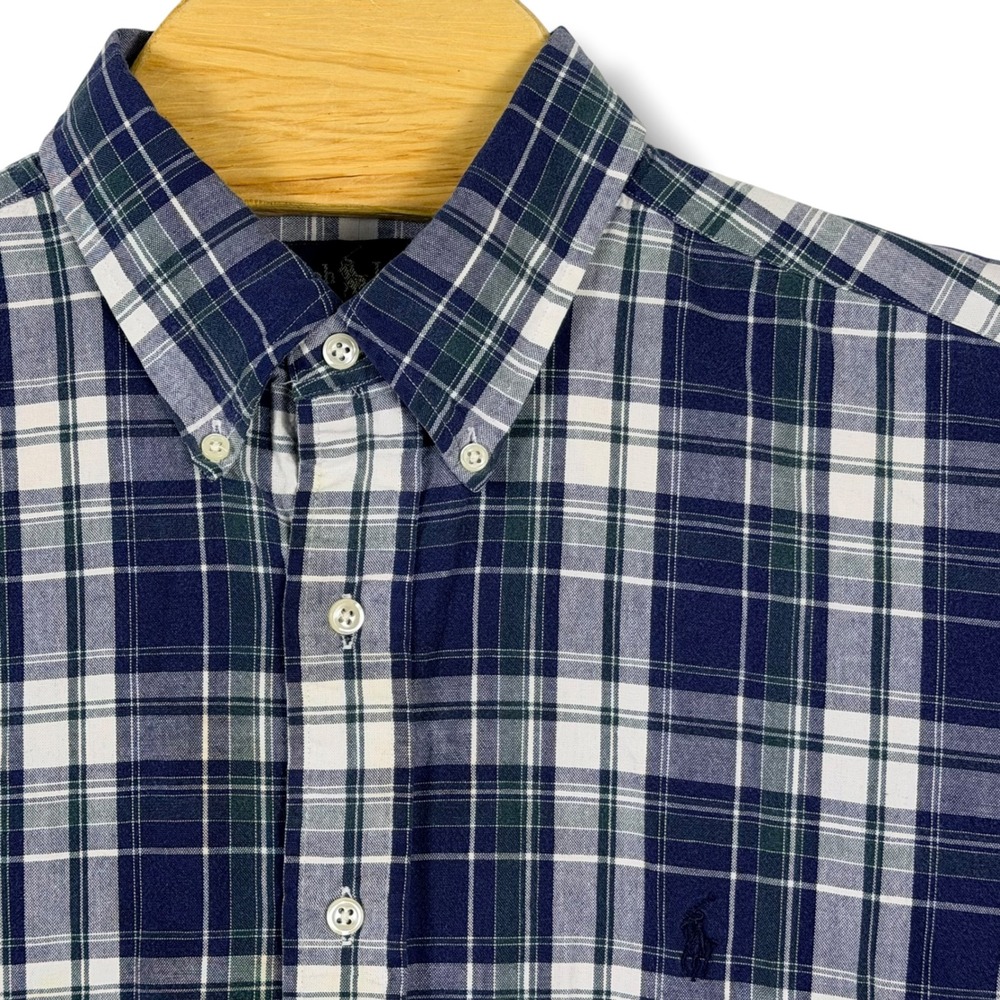 Ralph Lauren Button Down Men XL Blue Plaid Blake Cotton Vintage Pony Logo 3805